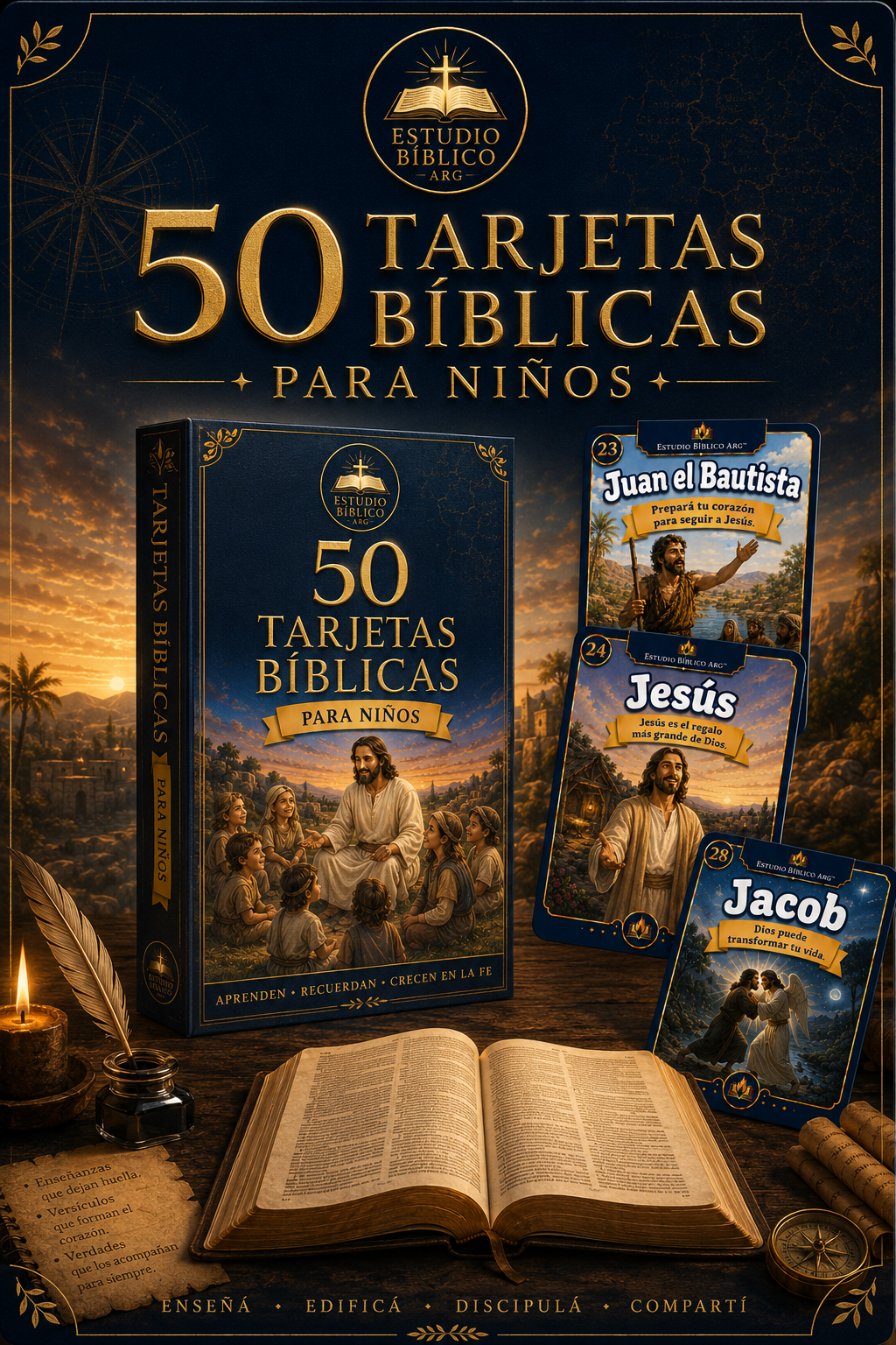 👧✝️ 50 Tarjetas Bíblicas para Niños™ | Aprendé la Biblia jugando